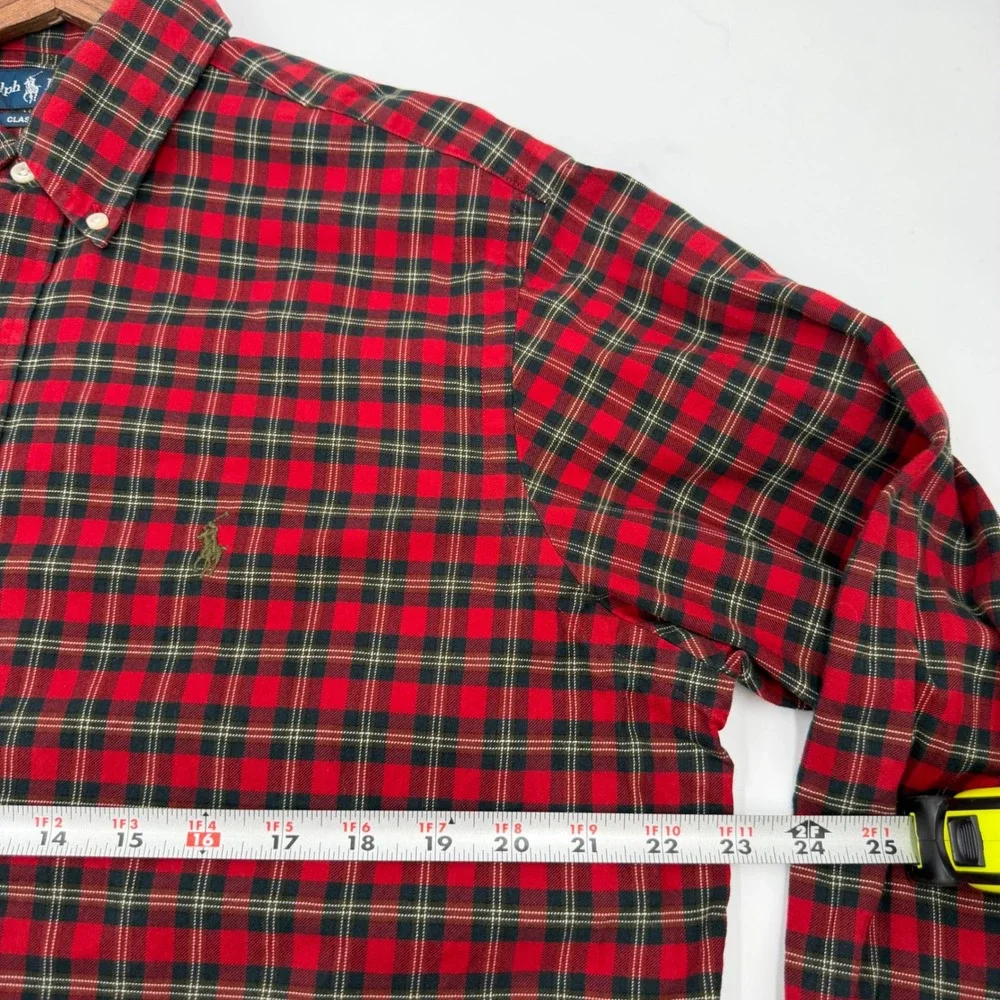 Polo Ralph Lauren Mens Large Classic Fit Red Black Plaid Flannel Shirt L